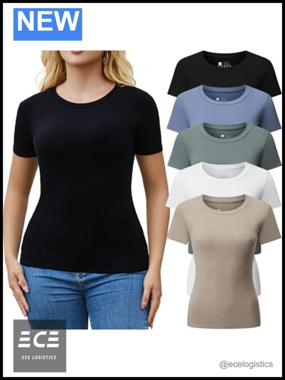 Women's 5 Pack Slim Fit Crew Neck Short Sleeve Cotton T-Shirts